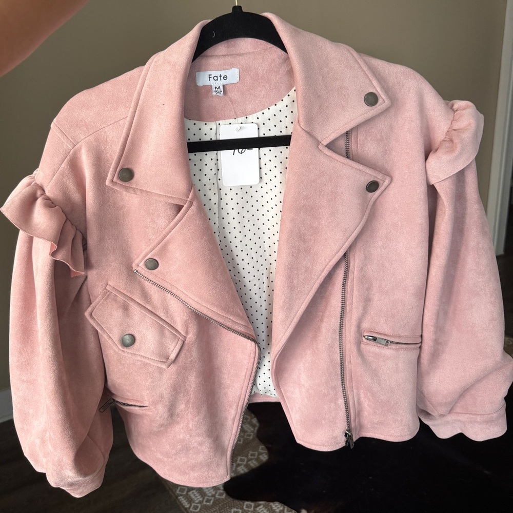 Velour/Suede Zip-Up Pocket Short Jacket